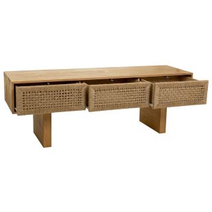 MEUBLE BAS EN BOIS ET CORDE TRESSÉE