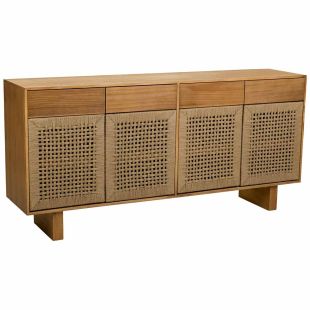 BUFFET EN BOIS ET CORDE TRESSÉE AVEC 4 PORTES ET 4 TIROIRS MARRON