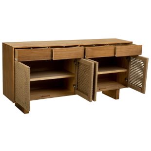 BUFFET EN BOIS ET CORDE TRESSÉE AVEC 4 PORTES ET 4 TIROIRS MARRON