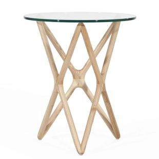 round glass wood table